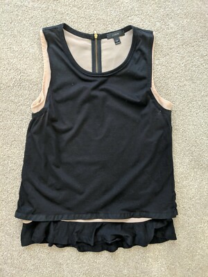 J Crew Cotton Chiffon Mix Layered Black Nude Contrast Top Blouse Tee Shirt XS