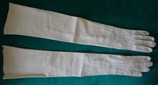 Antique Ivory Kid Leather Full Length Opera Gloves Button Wrist XS 22  " Long