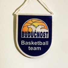 KK Budućnost Podgorica proporczyk noszony na mecz, 10 x 12 cm, Koszykówka Eurocup ABA Nowy