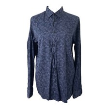 Ted Baker London Mens Size 4 Button-Down Shirt Blue Floral Print Long Sleeve