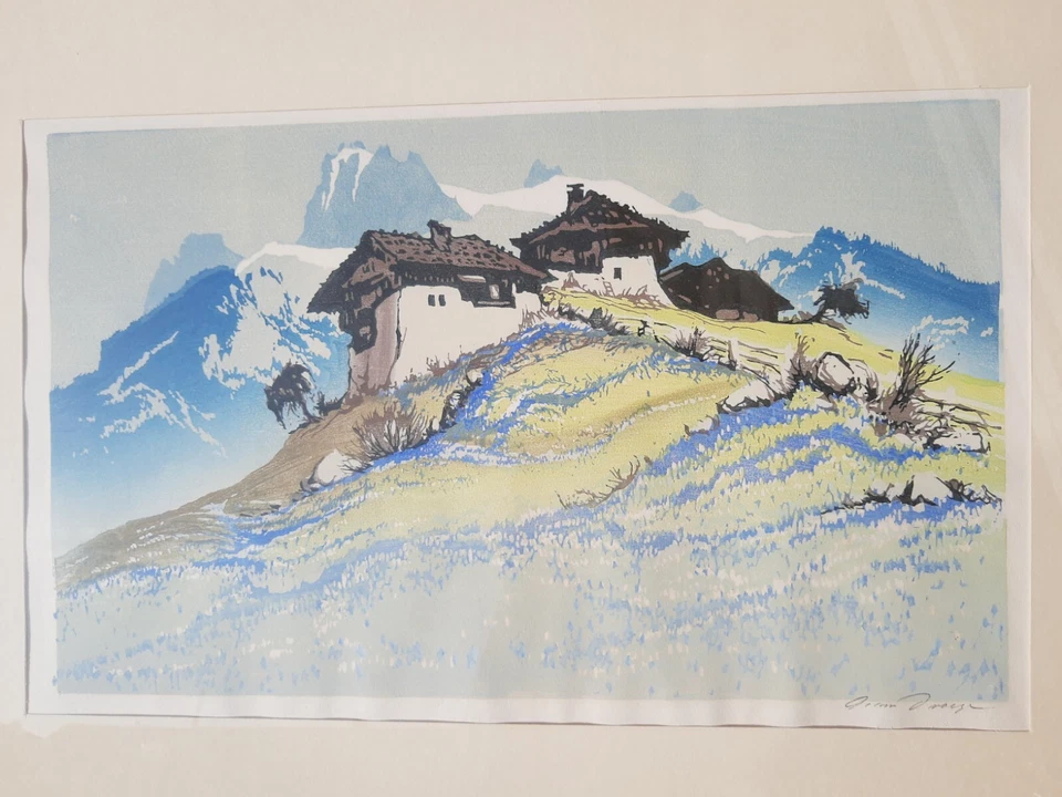 RAR! Oscar DROEGE (1898-1983) Almhütten Alpenlandschaft HANDSIGNIERT FRÜHLING - Bild 4 von 4