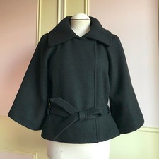 Club Monaco 100% Pure Wool Smart Cape Style Trench Coat In Black Uk 8-10 (s)