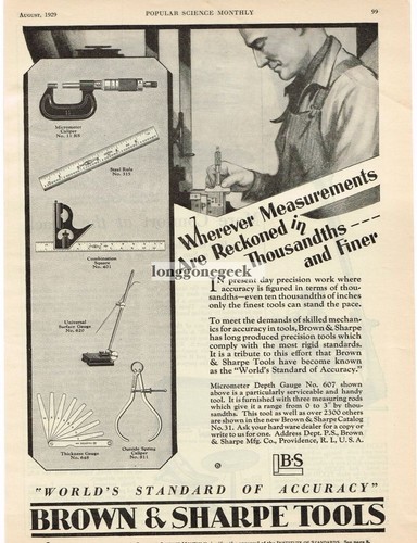 1929 Browne & Sharpe Micrometers Calipers Gauges Vintage Print Ad