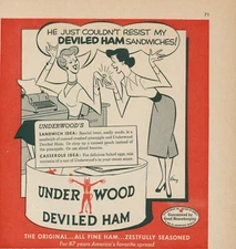 1954 Underwood Deviled Ham Engaged Secretary Cartoon A/S Recipe Ideas Ad BL3