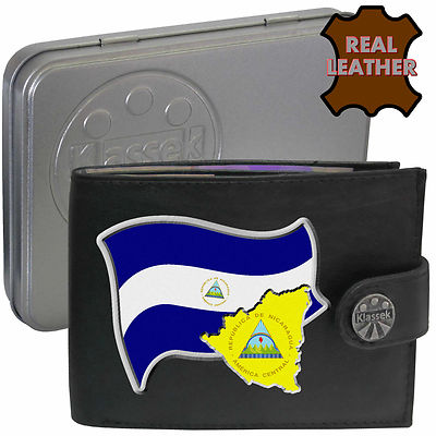 Nicaragua Echtleder Geldbörse Nicaragua Flagge Karte Emblem Herren Geschenk Dose RFID
