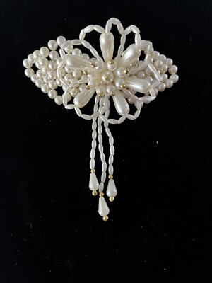 Handcrafted Vintage Faux Pearl White Wedding Barrette Hair Clip Amazon.com : Vintage Pearl Hair Barrettes, Handmade Hollow  main image 2