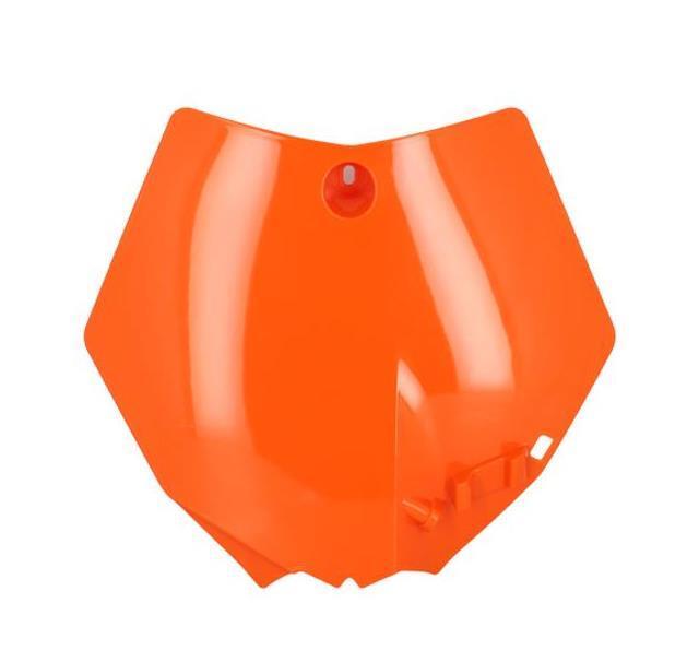 Tête de fourche UFO orange cross plate plaque numéro mecaboite moto