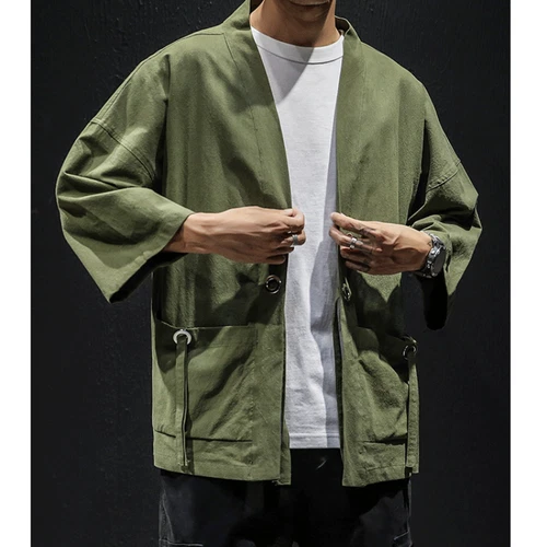Men Jacket Outerwear Japanese Coat Yukata Kimono Linen Loose Sleeve Casual Tops - Bild 10 von 18