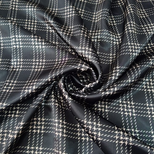 Sold by yard Houndstooth Plaid Satin Material Fabric Soft Scarf Lining Tissu - Picture 7 of 14