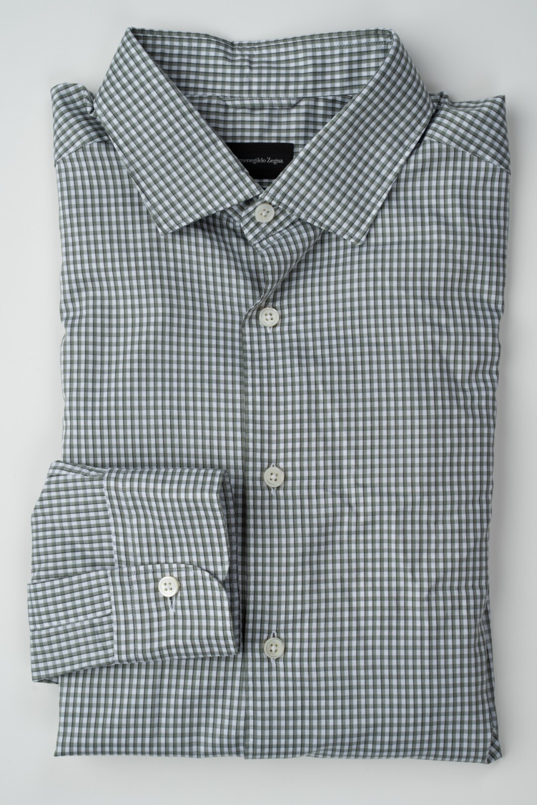 Новая рубашка из хлопка в зеленую клетку ERMENEGILDO ZEGNA с воротником-стойкой Sz L 58090₽