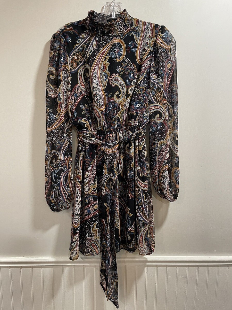 city studio black dress Studios Juniors' Paisley-Print Fit & Flare - Combo Material:88% POLYESTER 12% SPANDEX High Neck occasion_party Louisa Long Sleeve Slinky
