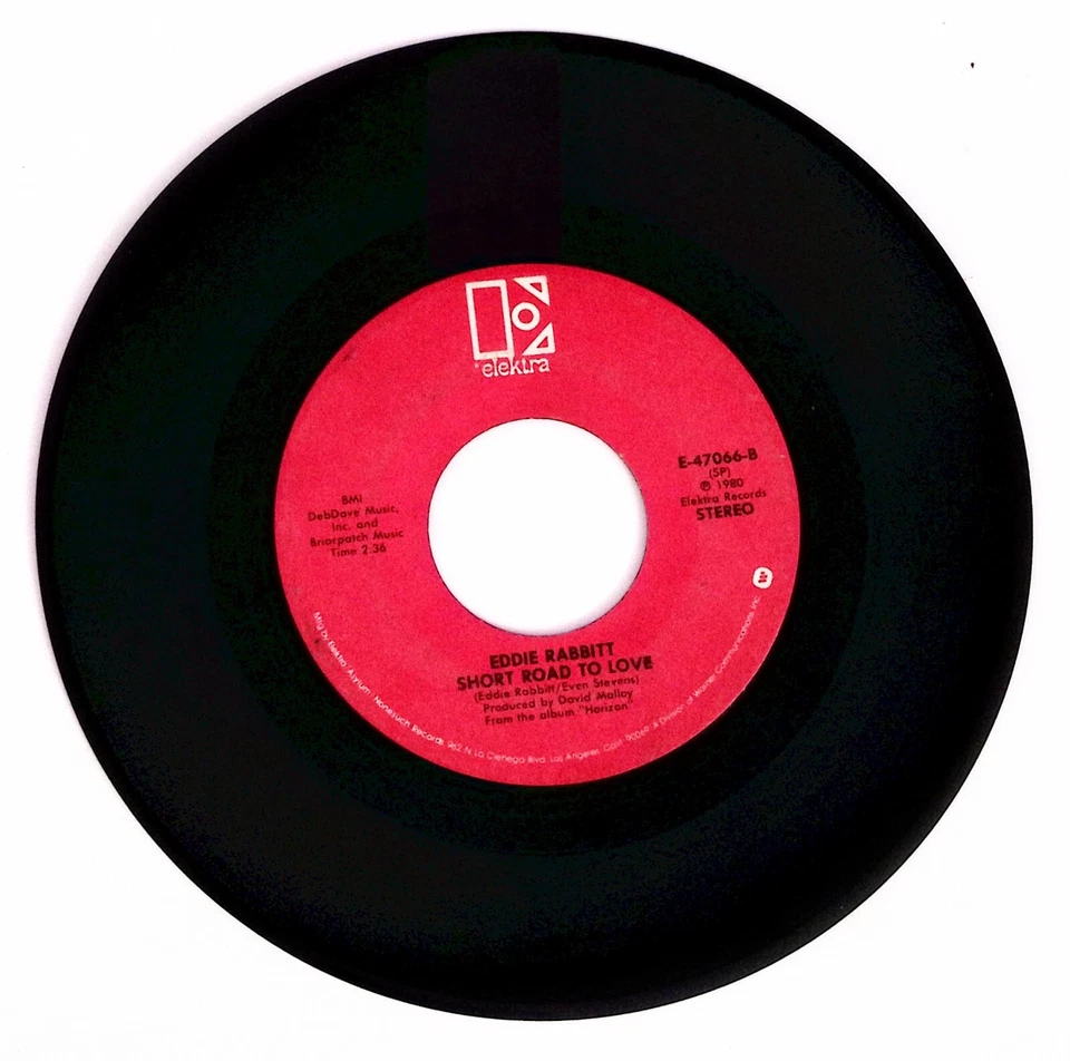 EDDIE RABBITT I LOVE A RAINY NIGHT/SHORT ROAD TO LOVE ELEKTRA VINYL 45 78-18 - Image 2 of 3