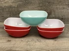 VIntage Pyrex Small Square Red & Blue Bowls 410  12 oz Lot Of 5