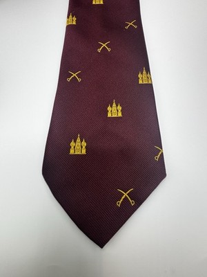 T.M. Lewin London England Silk Club Tie Burgundy Heraldic Motif 54x3.25