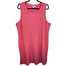 Nine West Pink Coral Ribbed Knit Sleeveless Midi Shift Sweater Dress Size 2X