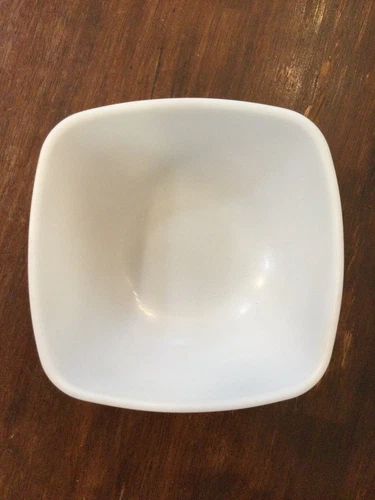 Pyrex Vintage white  12 Oz HOSTESS BOWL Glass Ovenware 4.75” Square  2” Deep