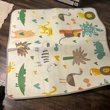 Foldable Padded Baby Playmat Multicolor Zoo Animal Print Rectangular Mat