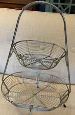 2 Tier Chrome Footed Wire Basket Counter Display Fruit Vegetables
