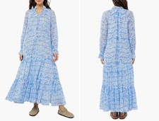 A PEA IN THE POD Maternity Crinkle Chiffon Maxi Dress XS/S Blue Floral EUC A2