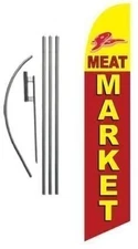 Meat Market Advertising Feather Banner Swooper Flag Sign with Flag Pole Kit...