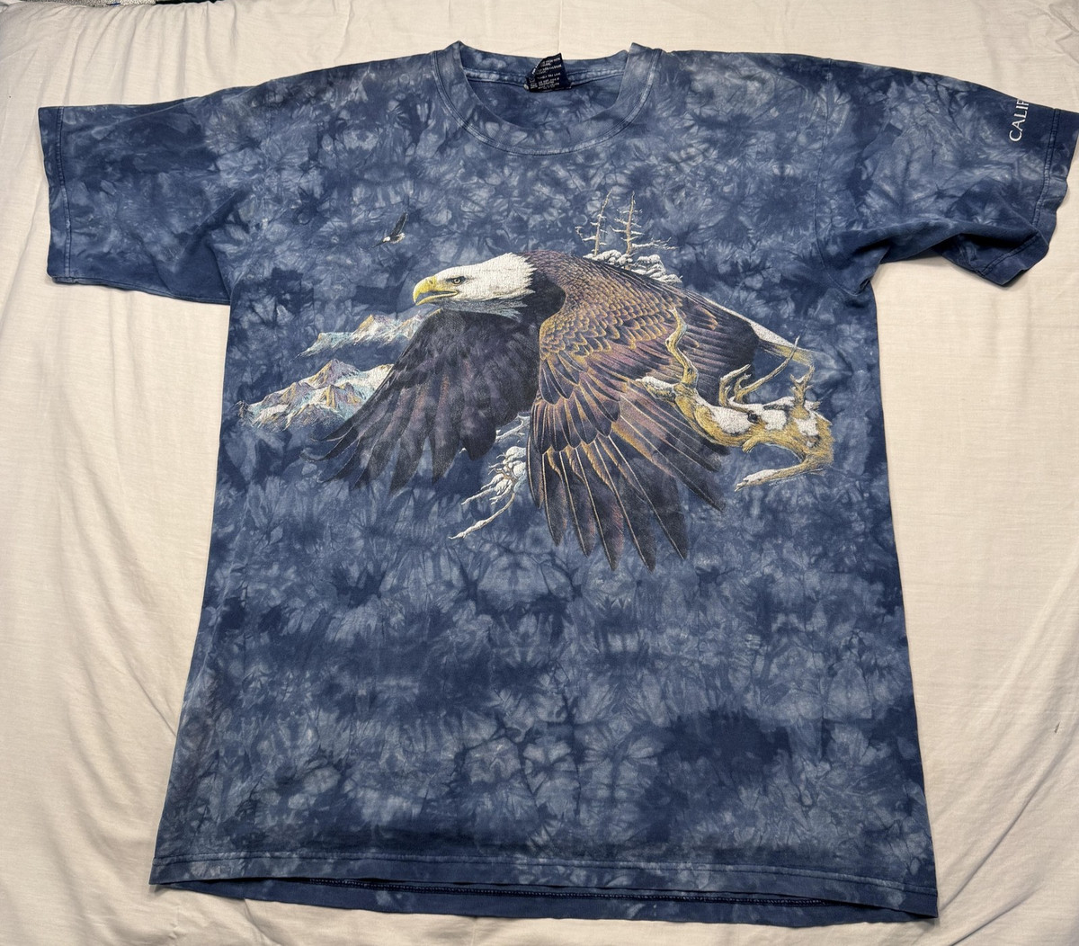 Vintage Polar Graphics Shirt Mens Large Blue Tie Dye Bald Eagle Graphic Wildlife