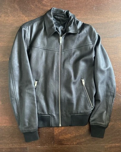 The Kooples Paris 100% Lambskin Black Leather Jacket Mens Small SS2019 DAMAGED - product listing photo