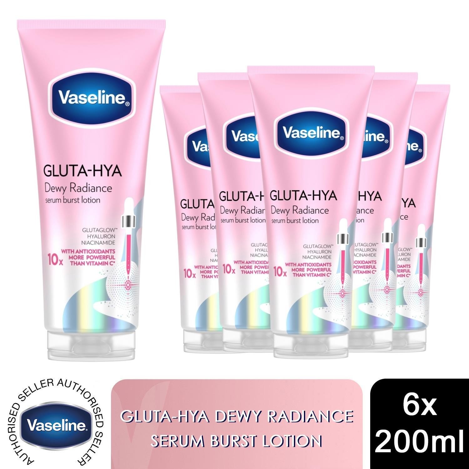Vaseline Gluta-Hya Dewy Radiance Serum Burst Body Lotion 200ml 6 Pack
