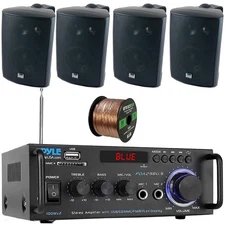 Pyle Bluetooth Compact Home Amplifier, 4x 4" 200W Max Indoor/Outdoor Speakers