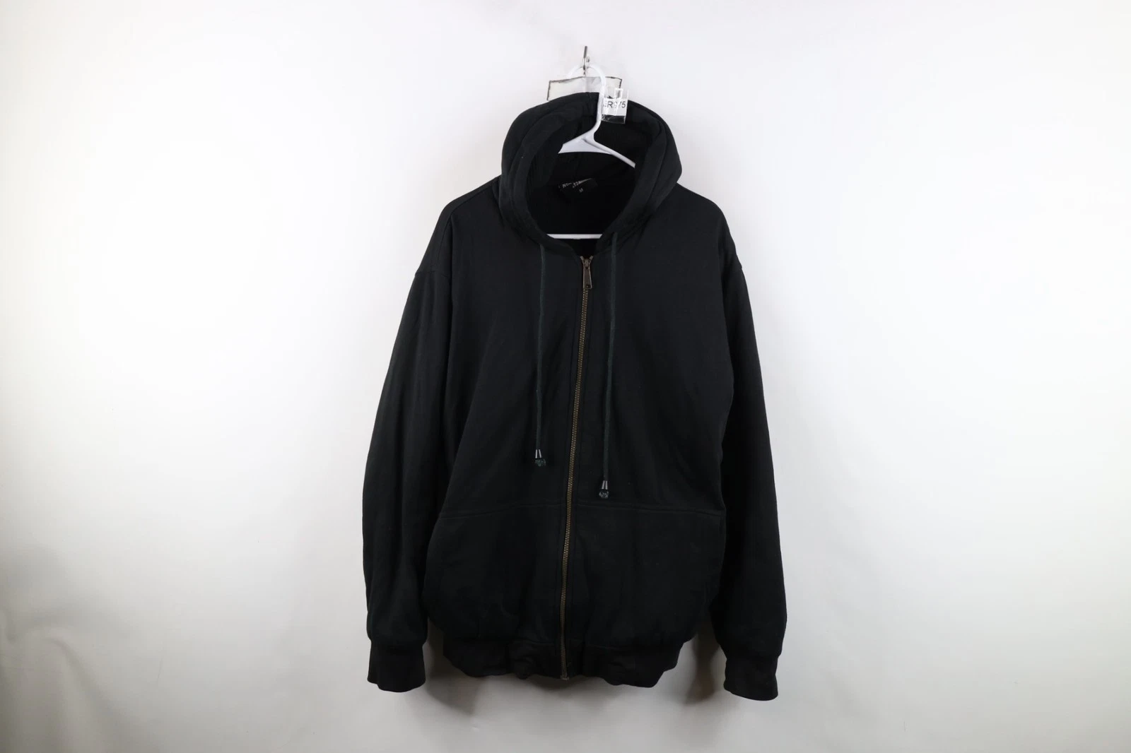Vtg 90s Y2K Streetwear Mens Medium Thrashed Blank Quilted Thermal Lined Hoodie