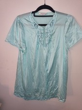Vintage Vanity Fair Small Aqua Blue Satin Nylon Bed Jacket Embroidered Floral...