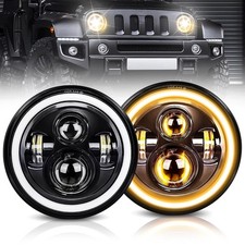 7 inch LED Headlights Round white DRL Amber Halo Angel Eye Turn Signal High/L...