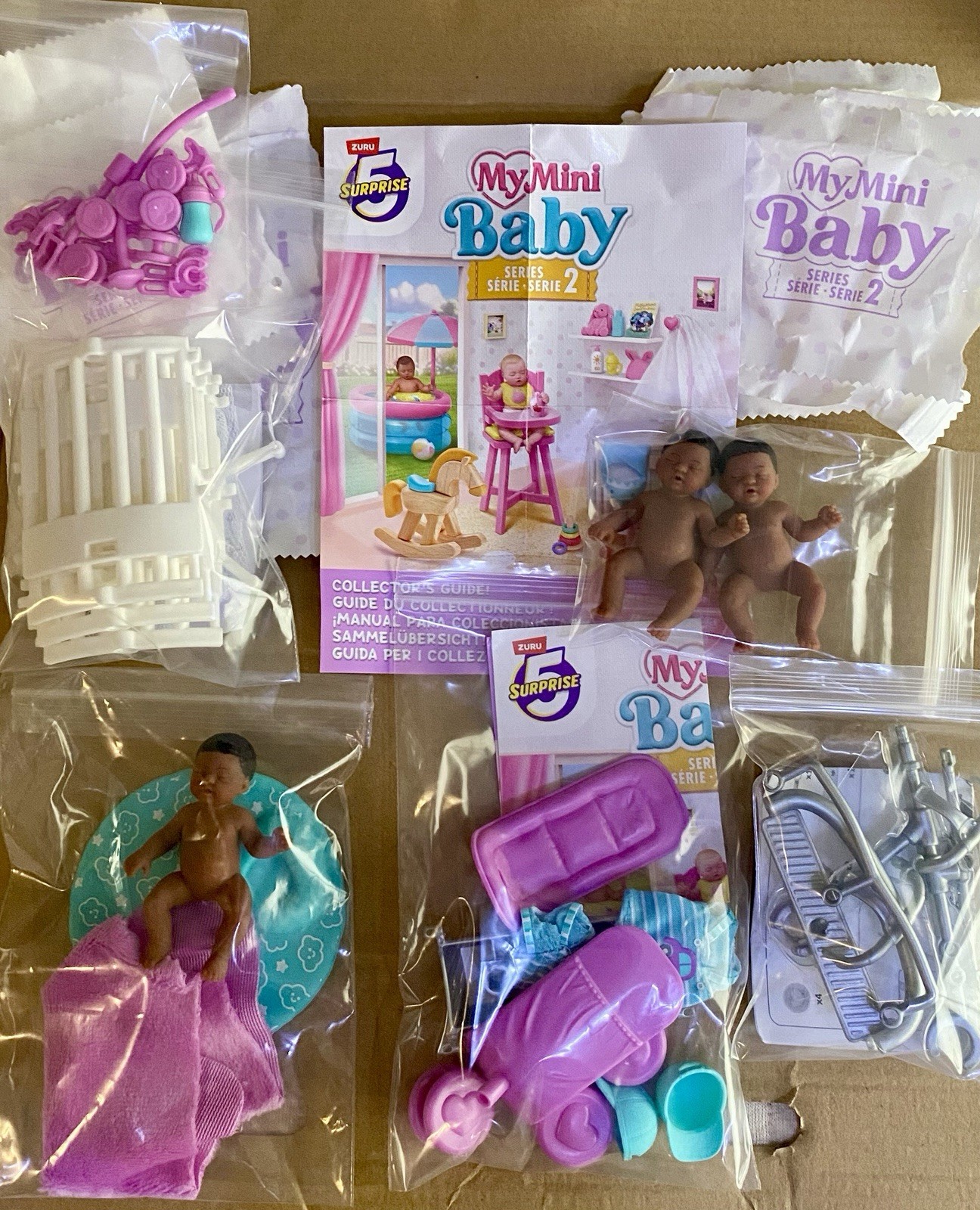 2 My Mini Baby Series 2 Rare Twins Purple Silver Double Stroller & Bassinet NEW