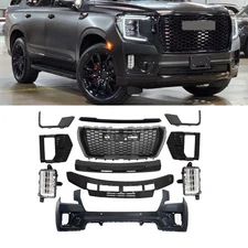For GMC Yukon XL 2021-2024 Front Bumper Complete Assembly w/ Grille Set Black