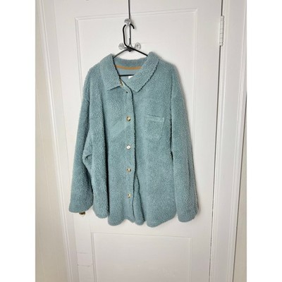 Ugg Teal Blue Fleece Sherpa Shacket Jacket Cozy Normcore Trucker Scandi Plus 3XL