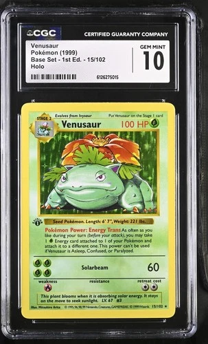 CGC 10 Venusaur 1999 Base Set 1st Edition Shadowless 15/102 Holo Pokemon Card