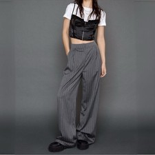 {Nasty Gal} Charcoal Gray Pinstripe Wide Leg Dress Pants 4