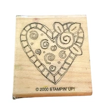Stampin’ Up Heart with Flower Vintage 2000 Rubber Stamp