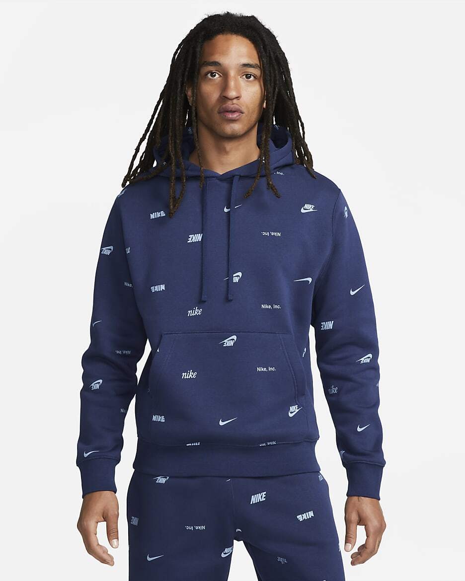Nike Club Fleece All Over Print Graphic Pullover Hoodie Sweatshirt