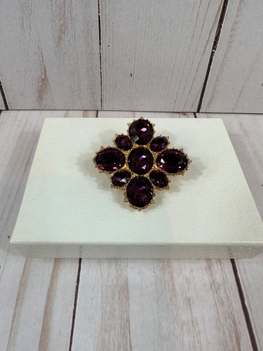 Vintage!!! ALVA Amethyst Crystal Brooch Pin In Gold - Picture 3 of 15
