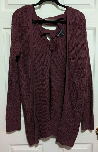 Derek Herz offene Strickjacke L overisziert lila Schnürung hinten