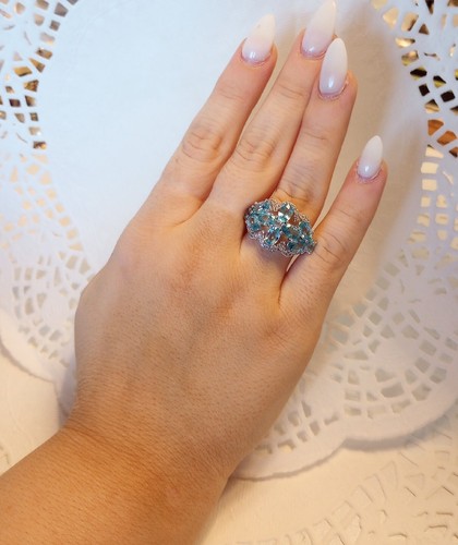 Colleen Lopez 7.01tcw Blue Zircon White Topaz Sterling Cluster Ring NIB Sz 6 - Picture 14 of 18