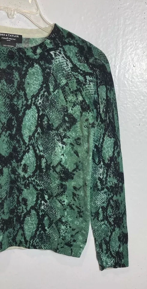 Suéter Lord & Taylor Cachemir Estampado Animal Mujer Talla S Pequeño Cuello Redondo Verde Foto 4 de 4