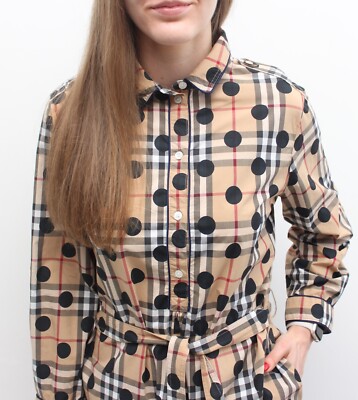 Women's BURBERRY RARE Polka Dot Belted Shirt Dress Nova