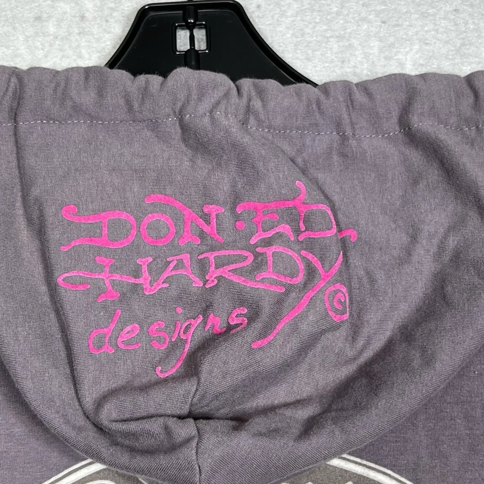 De Colección Ed Hardy Sudadera con Capucha Cremallera Completa Gris Mujer Mediana Tatuaje Diosa Japonesa Bratz Y2K Foto 3 de 4