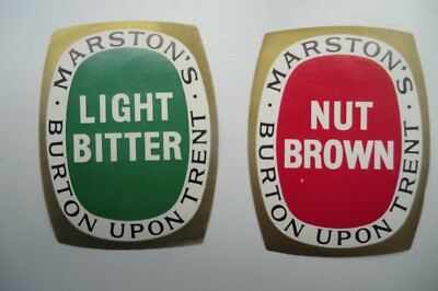 NEUWERTIGES PAAR MARSTON'S BURTON NUSSBRAUN & HELLBITTER BRAUEREI BIERFLASCHENETIKETTEN 