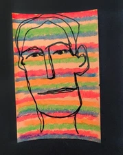 Man Portrait Painting Naive 4x6 Colorful Wall Art Drawing Striped April Fool