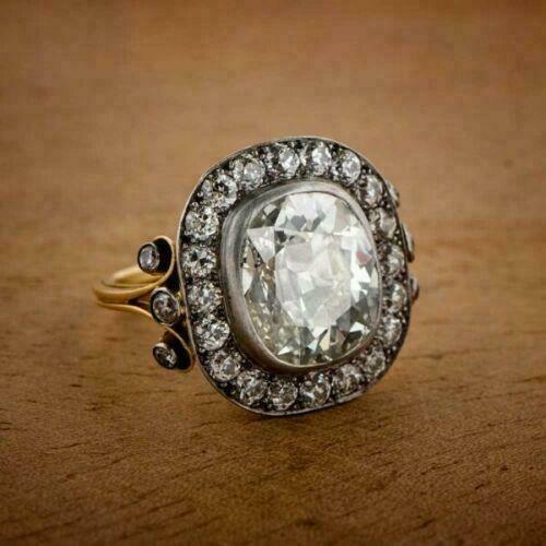 Antique 2.45CT Cushion Simulated Diamond 14K 2-Tone Gold Plated Ring - Afbeelding 1 van 7