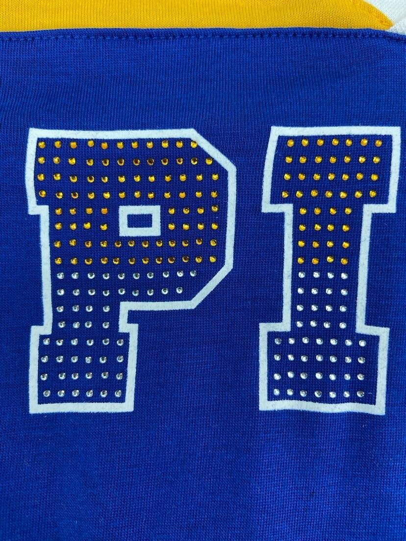 NEW Pitt Panthers Colosseum Blue Striped Short Sleeve V Neck Shirt Youth M 7-8