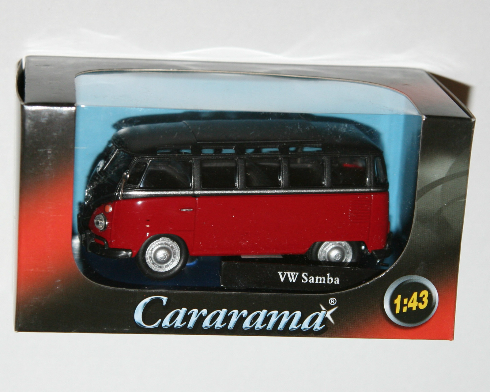 Cararama - VW Volkswagen SAMBA Bus (Red/Black) Model Scale 1:43