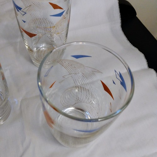4 VTG Anchor Hocking Glass Tumbler Atomic Boomerang Red Blue Gold Charley Harper - Picture 14 of 14